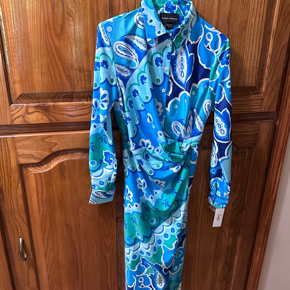 Donna Morgan‎ Blue and Green Dress Size 0 NWT